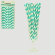 Teal Aqua & White Stripe Paper Straws Pk 50