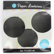 Round Black Lanterns (24cm) Pk 3 