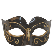 Black & Gold Masquerade Eye Mask - Moulded Plastic Fancy Dress Costume Mask