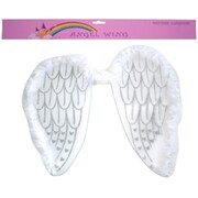 Child White Angel Wings With Silver Glitter Feathers (60x40cm)