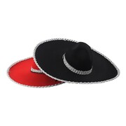 Adult Mexican Sombrero Hat | Assorted Black or Red Colours Fiesta Costume Hat