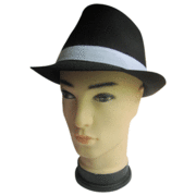 Black Trilby Hat with White Band Pk 1