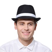 Black Trilby Hat with White Band Pk 1
