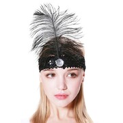 Black 1920s Flapper Sequin Feather Headband