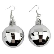 Silver Disco Ball Earrings Pierced Ears 1 Pair 6cm