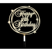 Gold Star Happy 18th Birthday Acrylic Cake Topper Pk 1