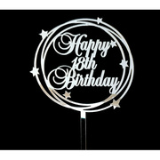 Silver Star Happy 18th Birthday Acrylic Cake Topper Pk 1