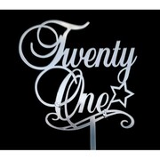Silver Twenty One 21st Birthday Acrylic Cake Topper Pk 1