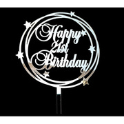 Silver Star Happy 21st Birthday Acrylic Cake Topper Pk 1