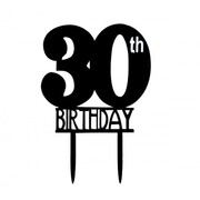 Black 30th Birthday Acrylic Cake Topper Pk 1