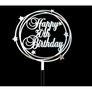 Silver Star Happy 30th Birthday Acrylic Cake Topper Pk 1