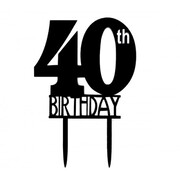 Black 40th Birthday Acrylic Cake Topper Pk 1