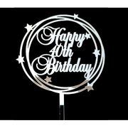 Silver Star Happy 40th Birthday Acrylic Cake Topper Pk 1