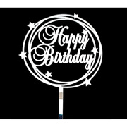 Silver Star Happy Birthday Acrylic Cake Topper Pk 1