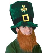 St Patrick's Day Shamrock Plush Hat with Attached Beard