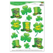 St Patrick's Day Shamrocks & Hats Window Clings Pk 13