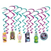 1950's Soda Shop Hanging Whirl Decorations Pk 12
