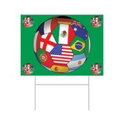 World Cup Soccer Yard Sign with Flags Ball Design – Outdoor Lawn Decoration 29x39cm with Stake