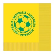 Aussie Soccer Lunch Napkins – Yellow 2 Ply with Green Soccer Ball & “Australia” Print (Pack)