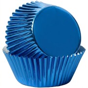 Bakette Royal Blue Foil Baking Cups Large 50 Pack 50mm Base 30mm Height Greaseproof Cupcake Liners Oven Safe Muffin Cases