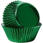 Bakette Green Foil Baking Cups Large 50 Pack 50mm Base 30mm Height Greaseproof Cupcake Liners Oven Safe Christmas Muffin Cases