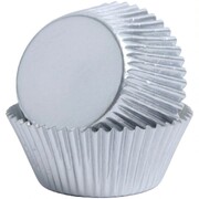 Bakette Silver Foil Baking Cups Mini 50 Pack 32mm Base 21.5mm Height Greaseproof Cupcake Liners Oven Safe Mini Muffin Cases
