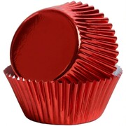 Bakette Red Foil Baking Cups Mini 50 Pack 32mm Base 21.5mm Height Greaseproof Cupcake Liners Oven Safe Christmas Mini Muffin Cases