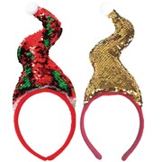 Deluxe Reversible Sequin Christmas Hat on Headband Pk 1 (1 HAT ON HEADBAND ONLY)