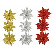 Assorted Colour Christmas Glittered Poinsettia Clips (Pk 3)