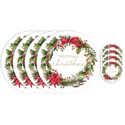 Christmas Foliage Placemat & Coaster Set 8 Pieces