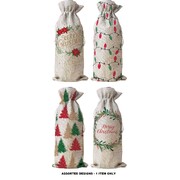 Christmas Fabric Bottle Bag Assorted Designs Pk 1