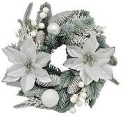 Green & Silver Poinsettia Christmas Wreath 25cm Decoration