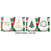 Christmas Stemless Traditional Wine Glasses Tumblers Assorted Pk 2