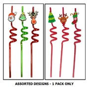 Christmas Novelty Reusable Curly Straws Assorted Pk 3