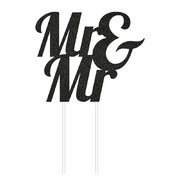 Mr & Mr Wedding Black Glitter Cake Topper Decoration Pk 1