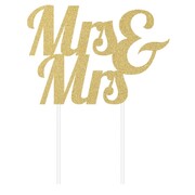 Mrs & Mrs Wedding Gold Glitter Cake Topper Decoration Pk 1