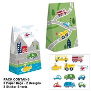 Transportation Time Paper Loot Bags & Stickers Pk 8