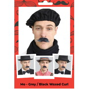 Fake Handlebar Moustache Grey Black Waxed Curl