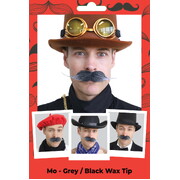 Fake Black Grey Handlebar Moustache Waxed Tips