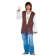 Adult Brown Hippie Costume Fringed Vest (Plus Size)
