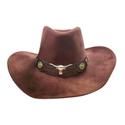 Brown Suede Cowboy Hat with Decal & Leather Band