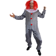 Adult Crazy Clown Jumpsuit with Wig Halloween Costume Plus Size