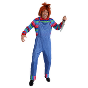 Adult Crazy Doll Jumpsuit Costume Plus Size - Denim Look Overalls with Striped Shirt Costume