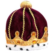 Soft Plush King & Queen Costume Crown - Burgundy & Gold Royal Fancy Dress Hat