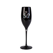 50th Birthday Black Luxe Champagne Flute | Rhinestone 50th Birthday Celebration Glass