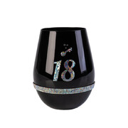 18th Birthday Black Luxe Stemless Wine Glass | Rhinestone 18th Birthday Celebration Glass