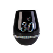 30th Birthday Black Luxe Stemless Wine Glass | Rhinestone 30th Birthday Celebration Glass