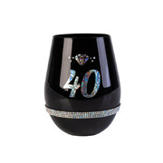 40th Birthday Black Luxe Stemless Wine Glass | Rhinestone 40th Birthday Celebration Glass