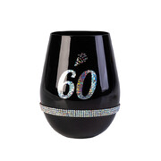 60th Birthday Black Luxe Stemless Wine Glass | Rhinestone 60th Birthday Celebration Glass