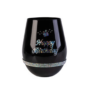 Happy Birthday Black Luxe Stemless Wine Glass | Rhinestone Birthday Celebration Glass